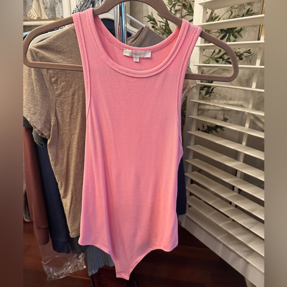 Pink Sleeveless Ribbed Bodysuit